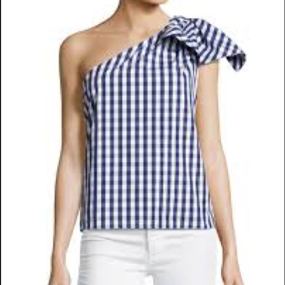 Milly Cindy Top Navy Blue Gingham Size P NWOT